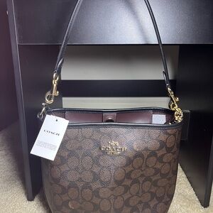 Coach Brown and Black Signature Shoulder Bag